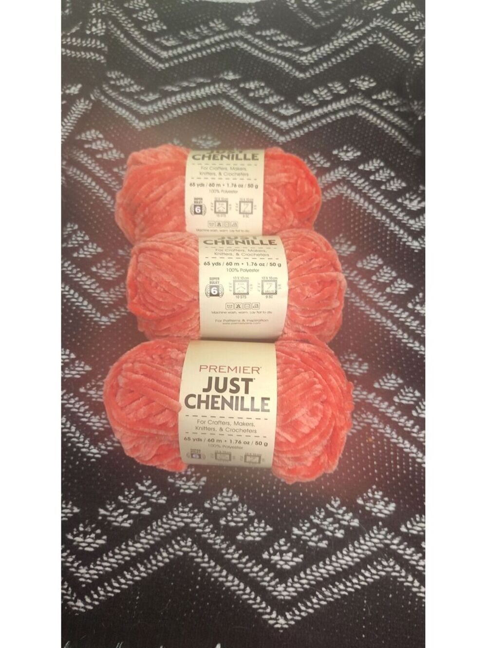 Premier Just Chenille Yarn Salmon Lot of 3 Super Bulky 6 Plush 195 Yards